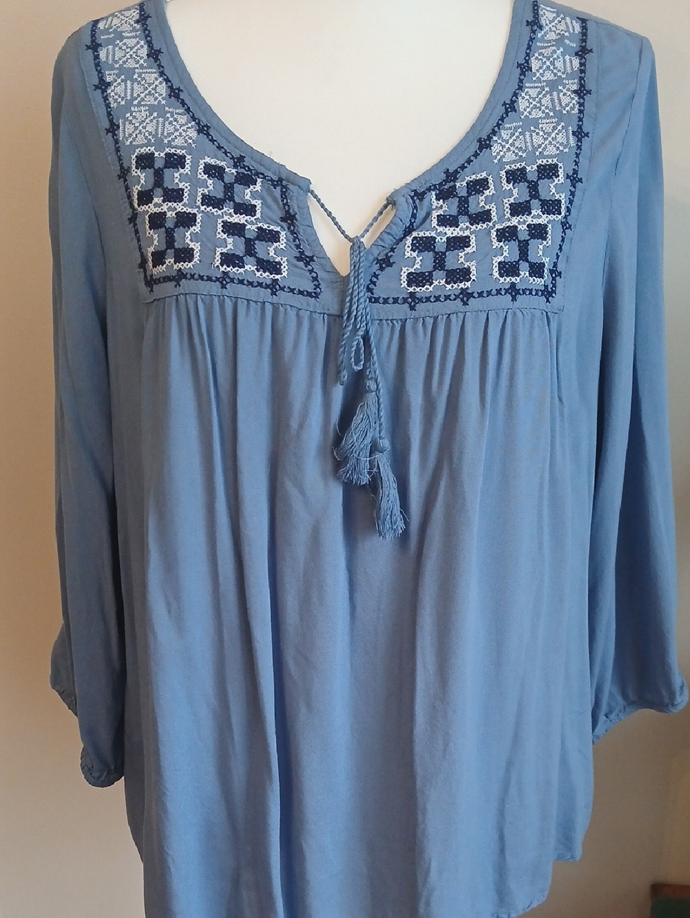 Old Navy Blue Embroidered Tassel Tunic